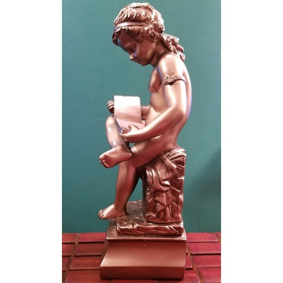 Vintage Classical Boy Reading Goldtone Resin Statue or Bookend 11.5"x3.75"x3.75" - Picture 3 of 5